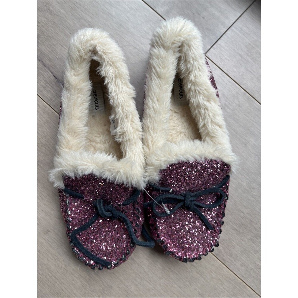 J Crew Crewcuts Slippers Sparkle Glitter Pink Faux Fur Kids Big Girls Sz 4 Shoes